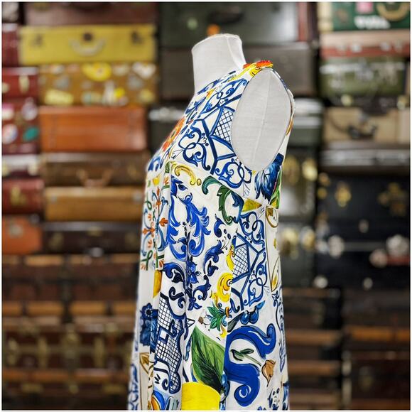 Dolce & Gabbana Majolica Print A-Line Silk Dress Womens Size EU 46 US 10 White - Picture 6 of 15